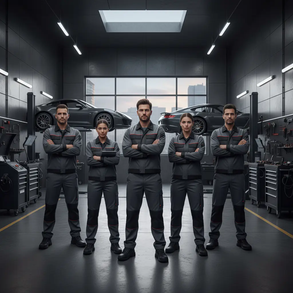 Professional auto mechanics team